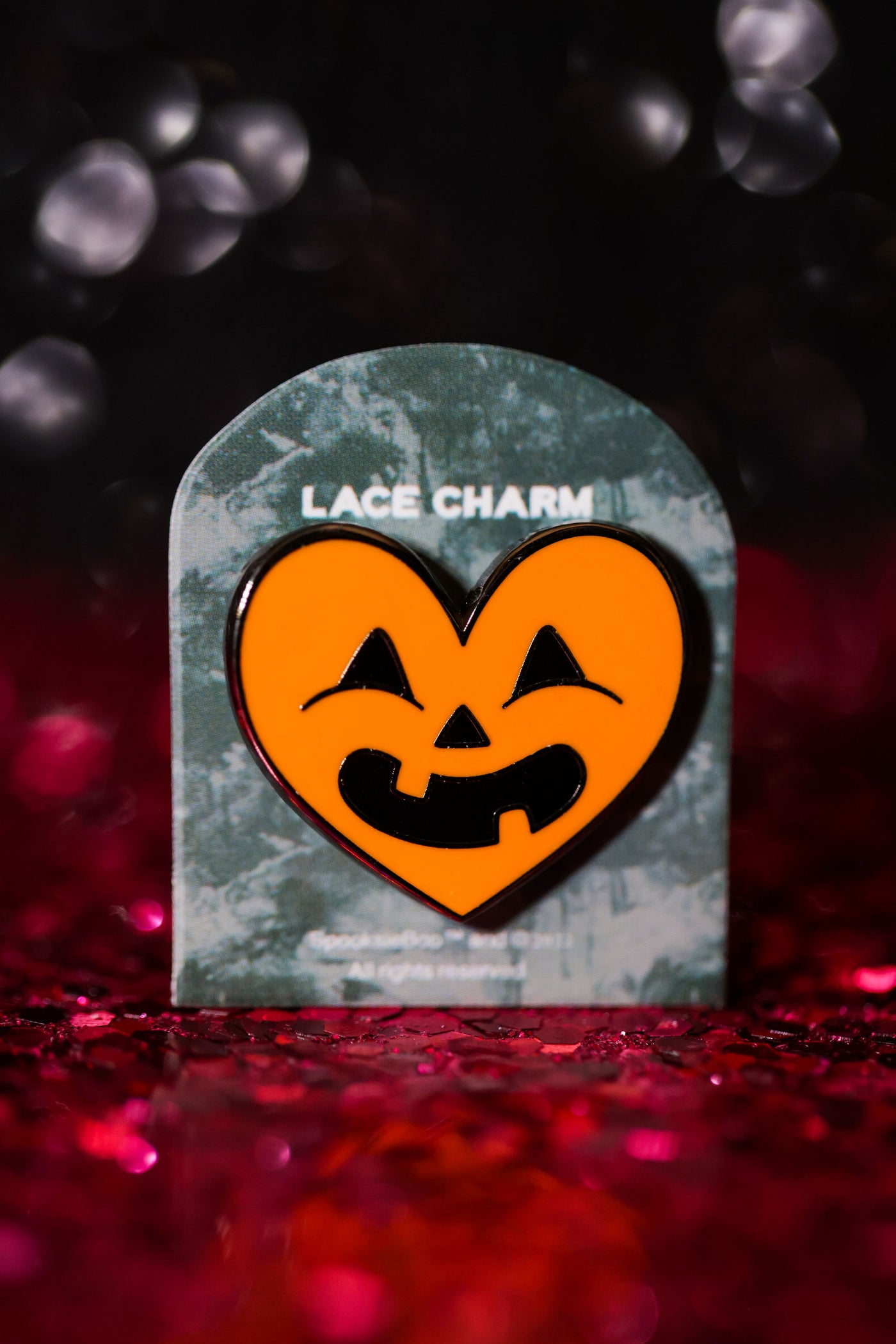Orange Heart Jack-o'-lantern Lace Charm - Cute Halloween Collection