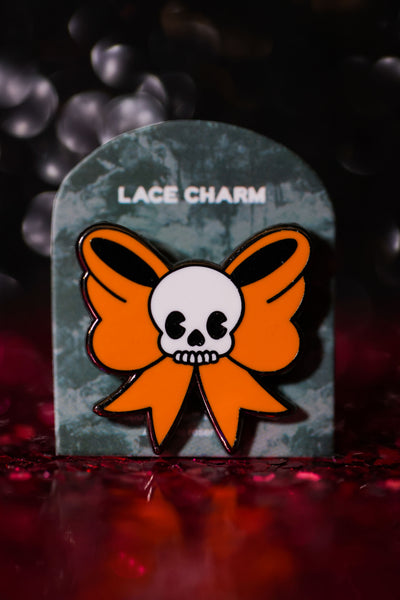 Orange Skullie Bow Lace Charm - Cute Halloween Collection