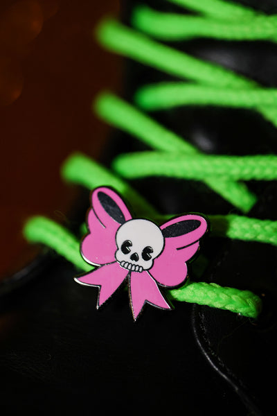 Pink Skullie Bow Lace Charm - Cute Halloween Collection