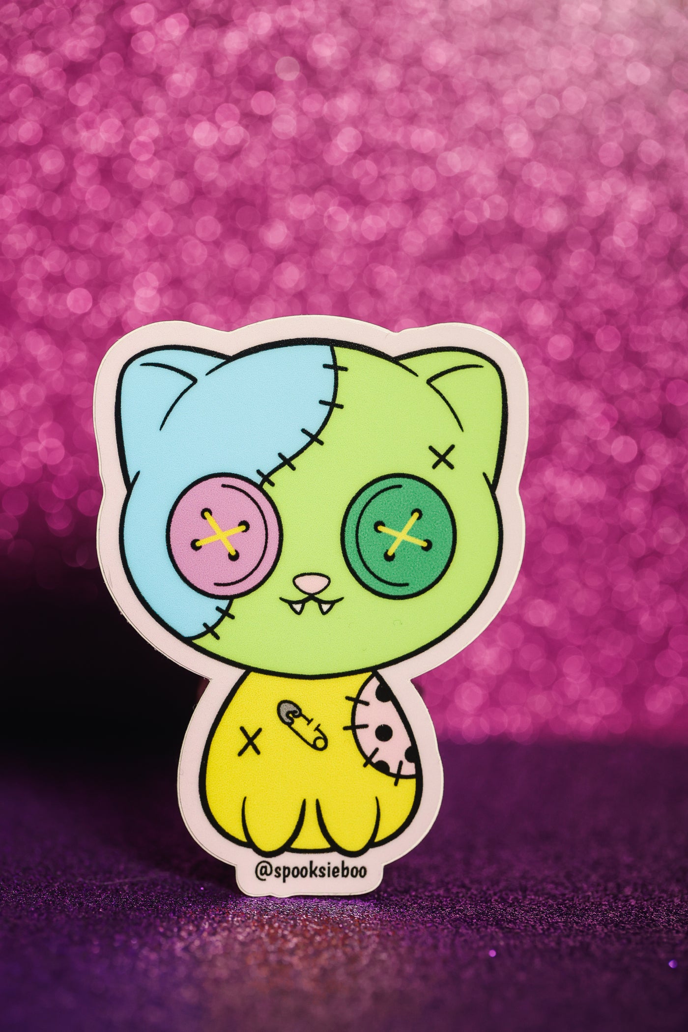 Button Kitty Trick-Or-Treater - Sticker
