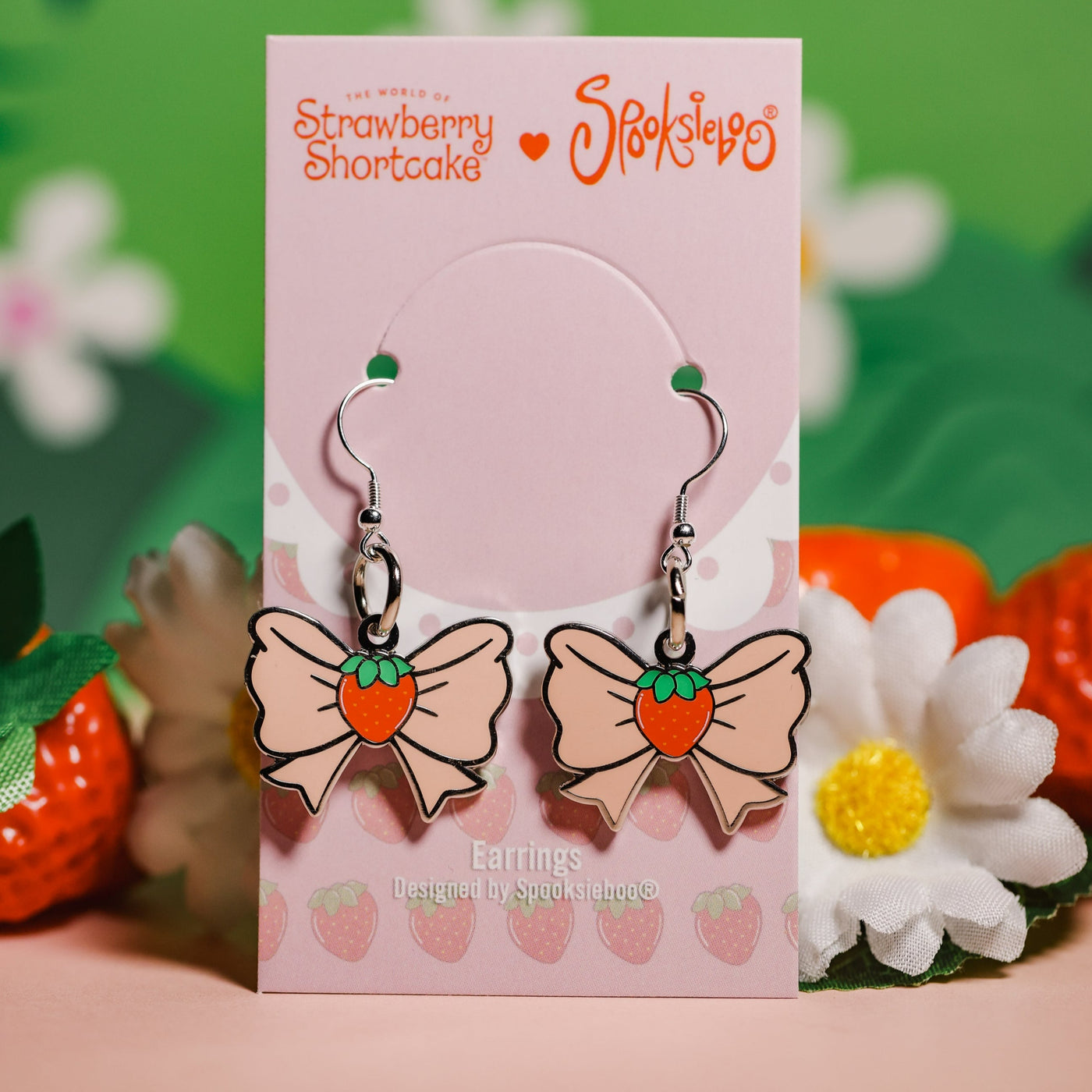 Besties Strawberry Bow Enamel Earrings