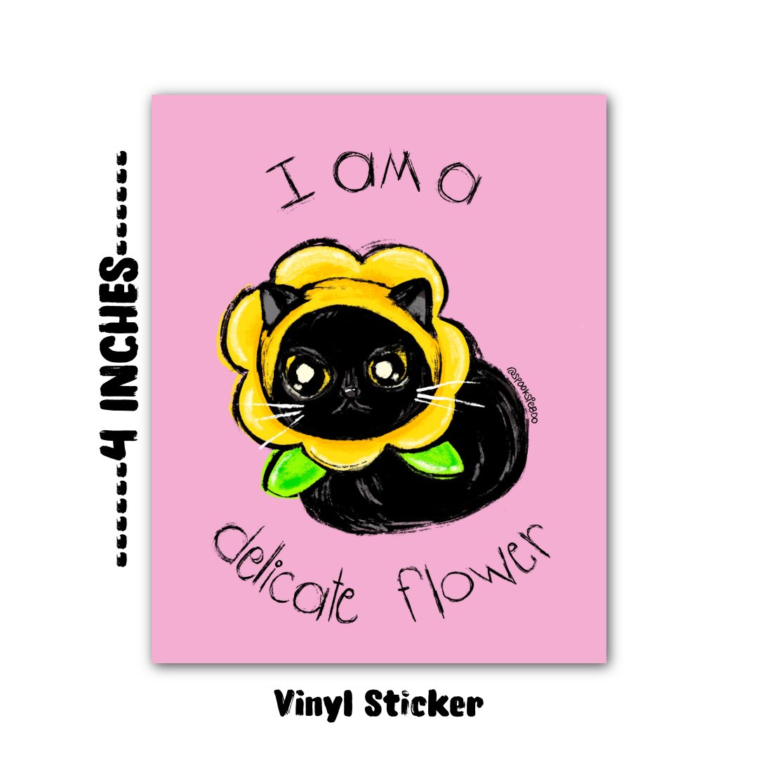 Delicate Flower Kitty 4” Vinyl Sticker