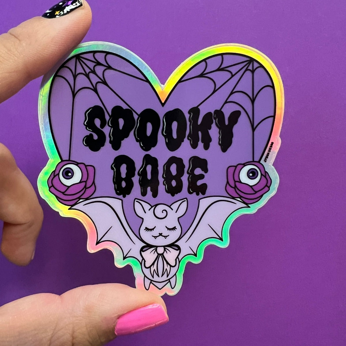 Holographic Heart Spooky Babe - Sticker