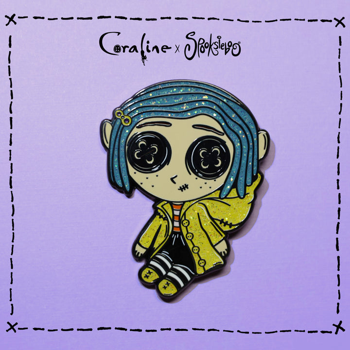 Sitting Coraline Doll - Enamel Pin