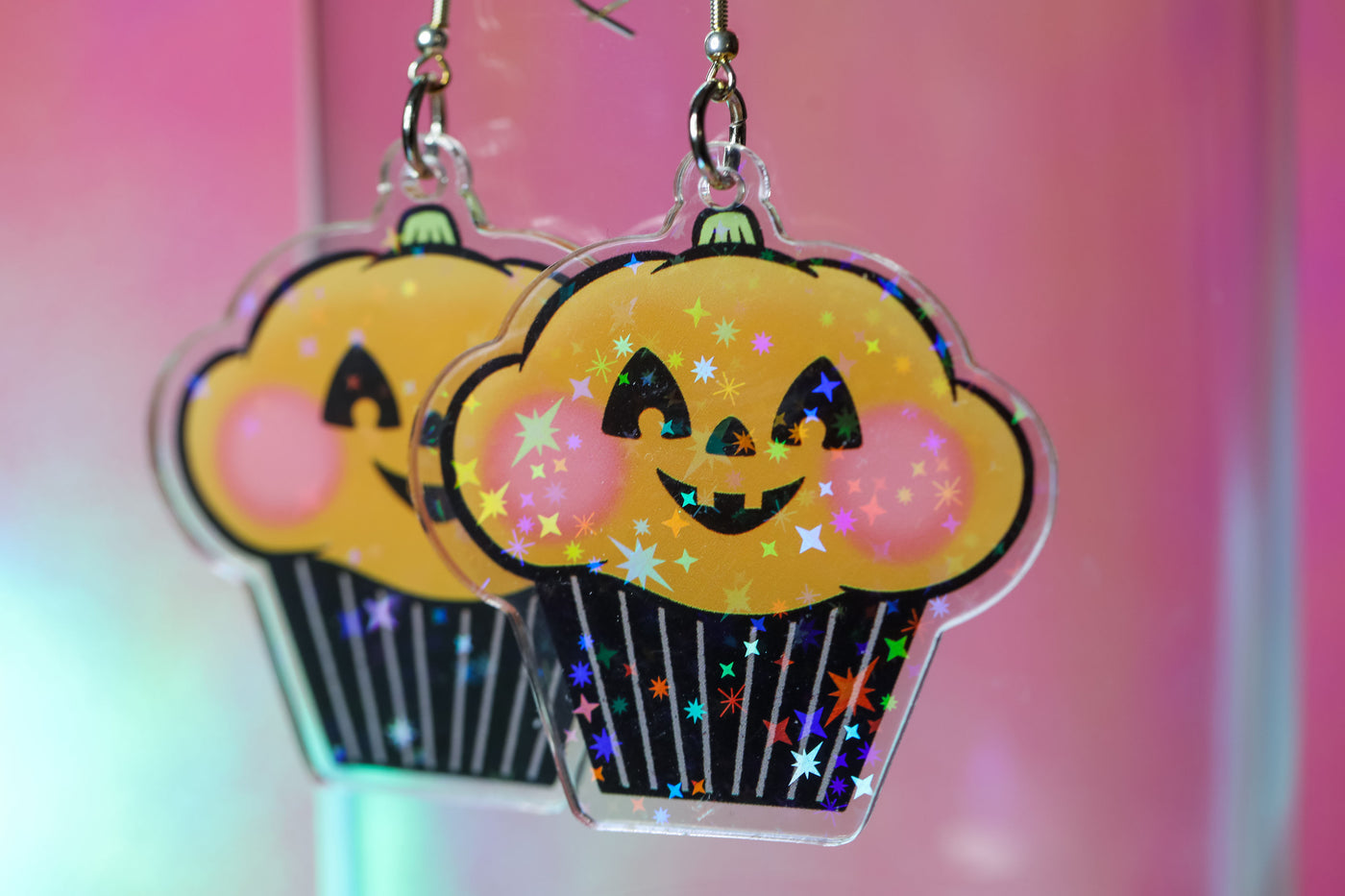 Kawaii Halloween Pumpkin Cupcake- Acrylic Earrings