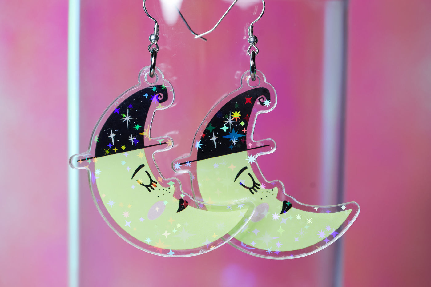 Kawaii Halloween Sleepy Moon- Acrylic Earrings