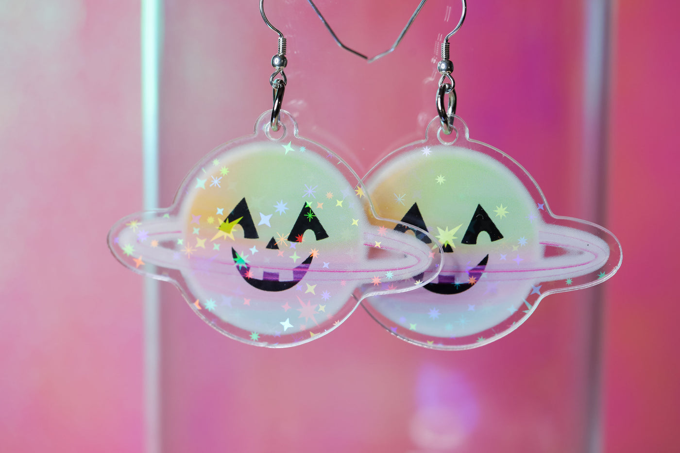 Kawaii Halloween Pumpkin Planets- Acrylic Earrings