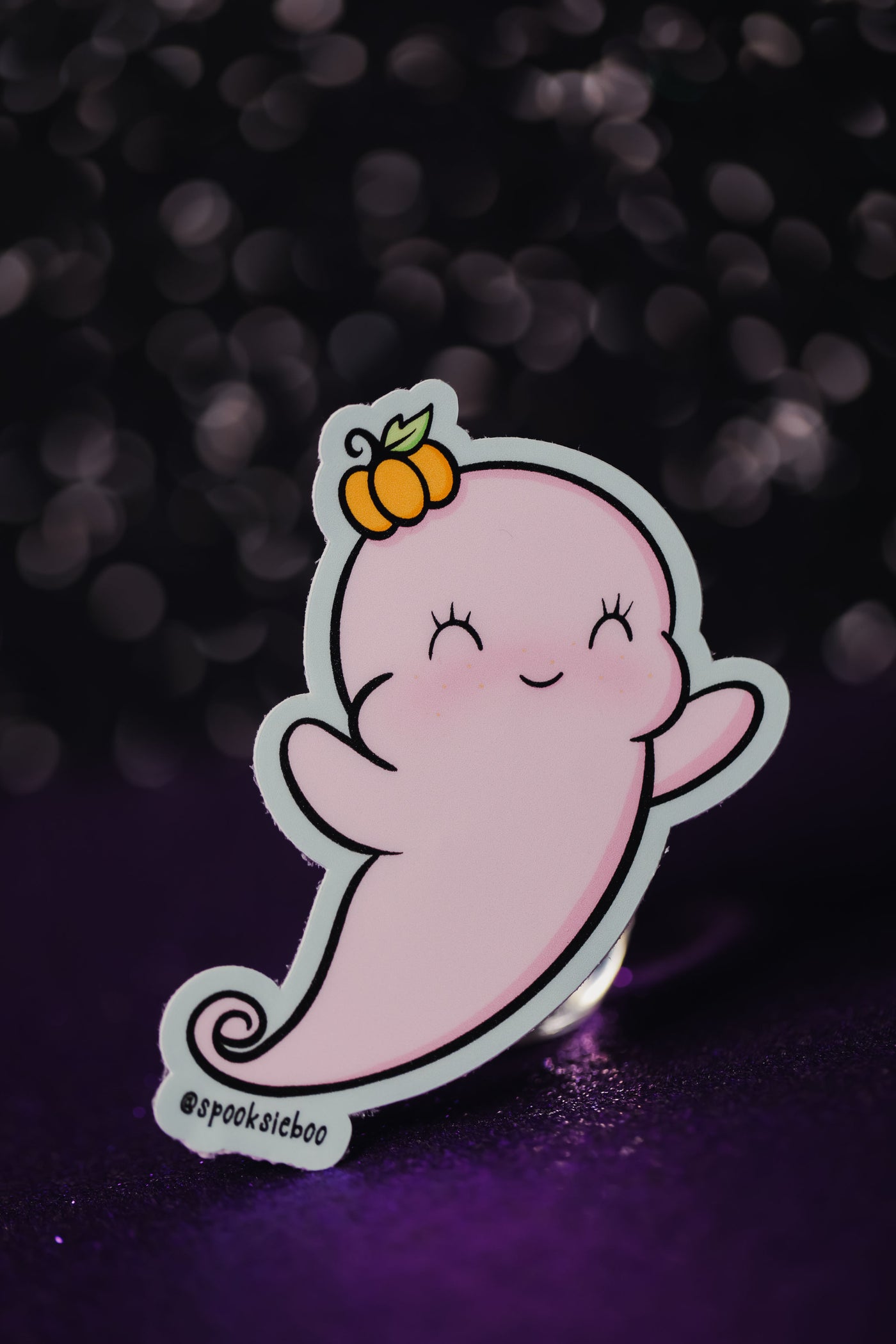 Pink Ghostie w/ Pumpkin Hat - Sticker
