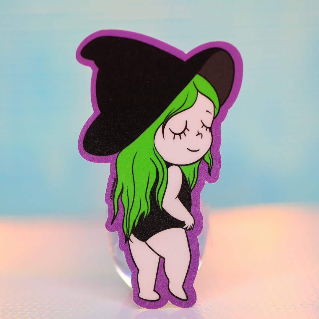 Green Haired Beach Witch - Sticker